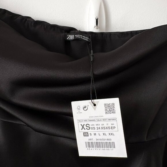 Zara Strapless Asymmetrical Hem Satin Effect Mini Dress NWT Black Size XS - Picture 10 of 12